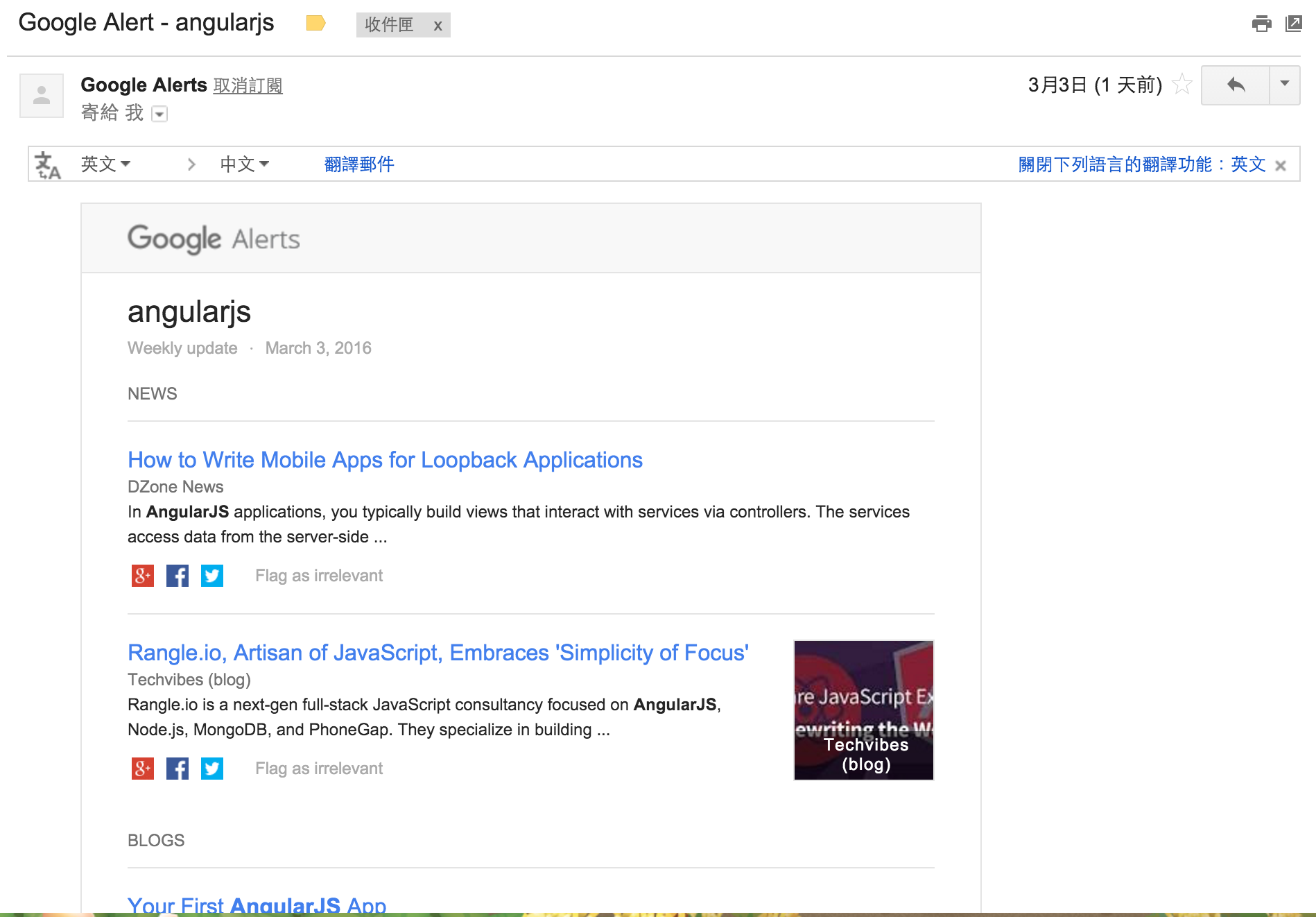 Google Alert 訊息